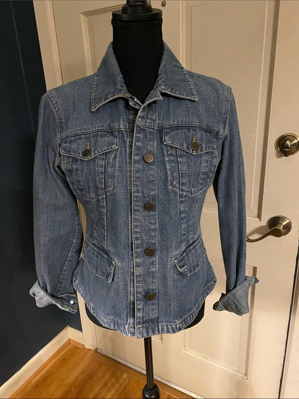 Eddie Bauer Blue Denim Jacket with Black Label